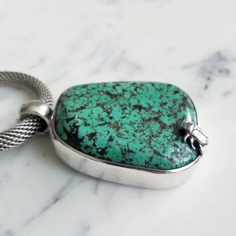 $2195 Stephen Dweck One Of A Kind Turquoise Pendant & Silver Necklace - Picture 8 of 13